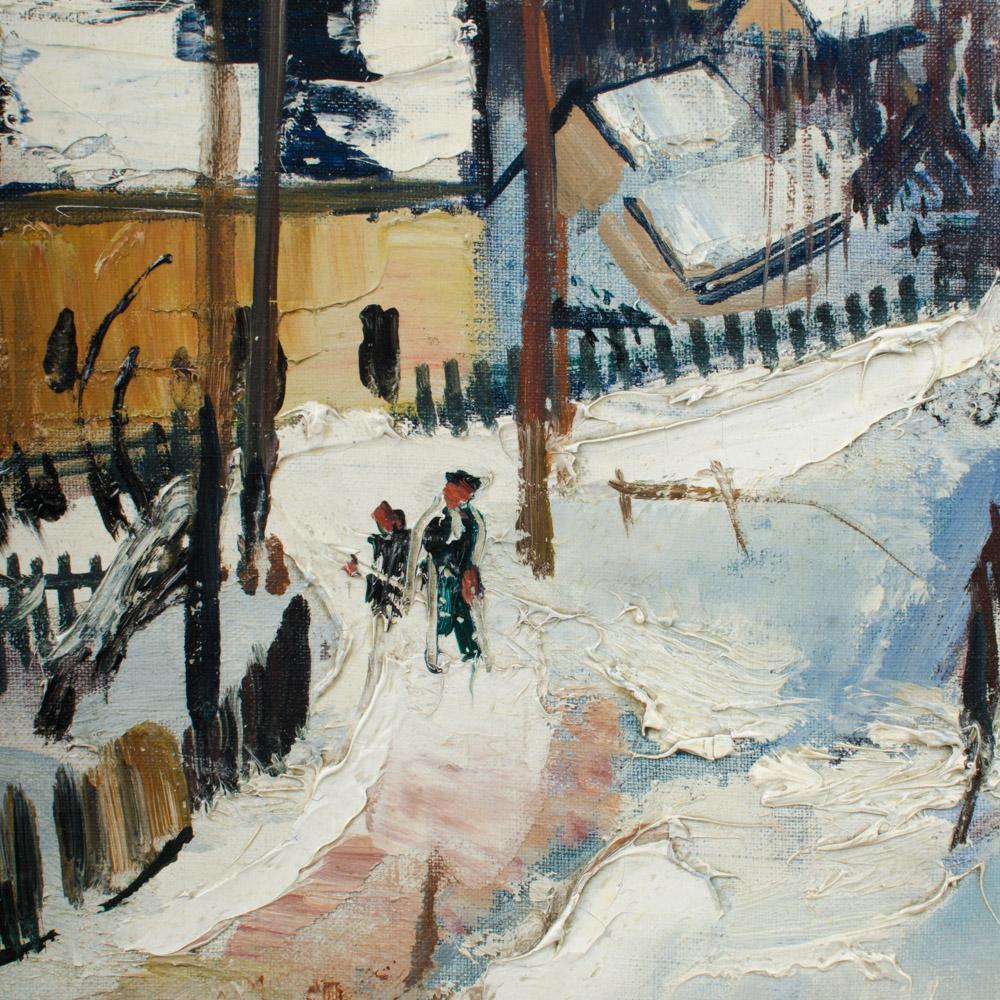 Rudolf Jacobi (Deutsch, 1889 - 1972) Ein verschneites Dorf, Öl auf Leinwand. (20. Jahrhundert) im Angebot