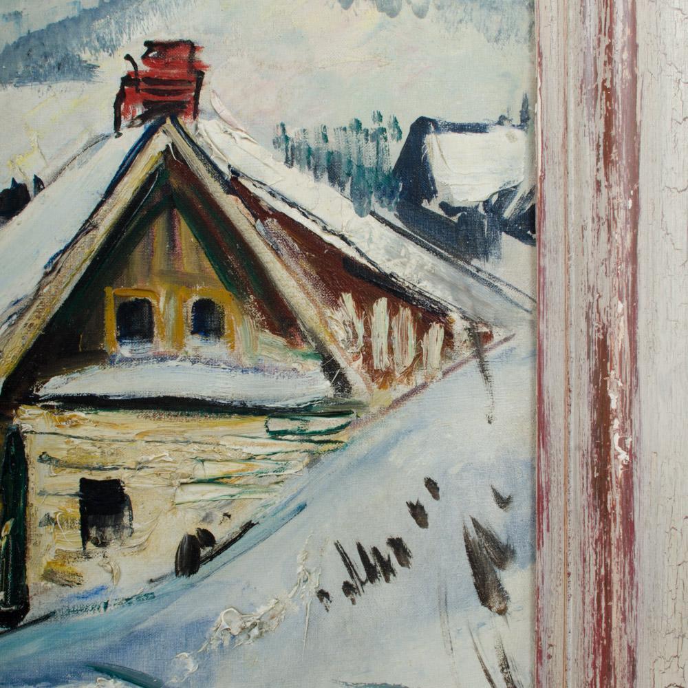 Rudolf Jacobi (Deutsch, 1889 - 1972) Ein verschneites Dorf, Öl auf Leinwand. im Angebot 2