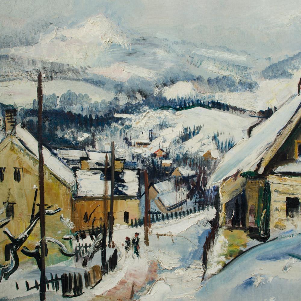 Rudolf Jacobi (Deutsch, 1889 - 1972) Ein verschneites Dorf, Öl auf Leinwand. im Angebot 3