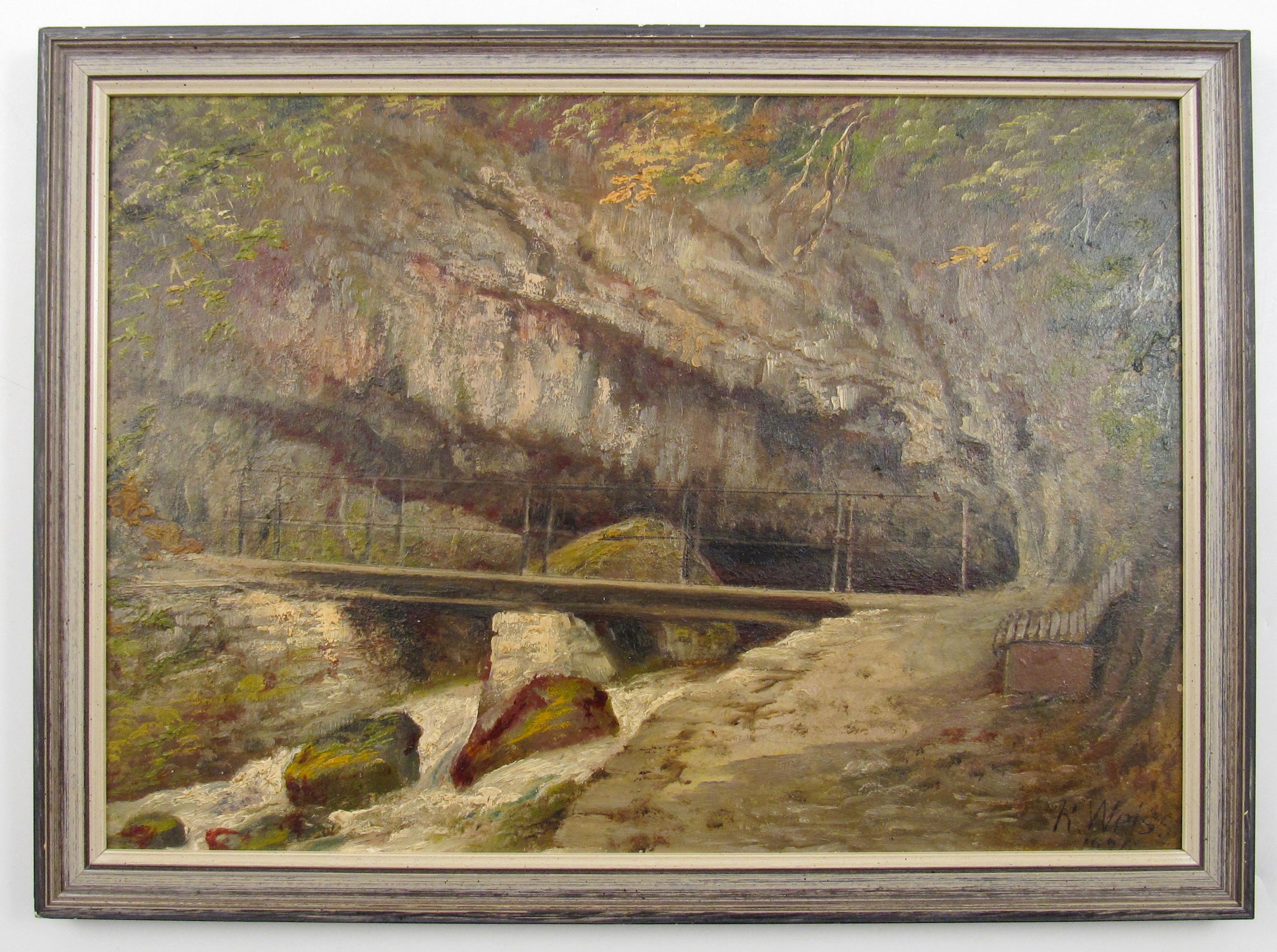 Rudolf Johann Weiss ( 1846 - 1933 ) Twannbachhöhle Ölgemälde Schweiz 1926 im Angebot 2