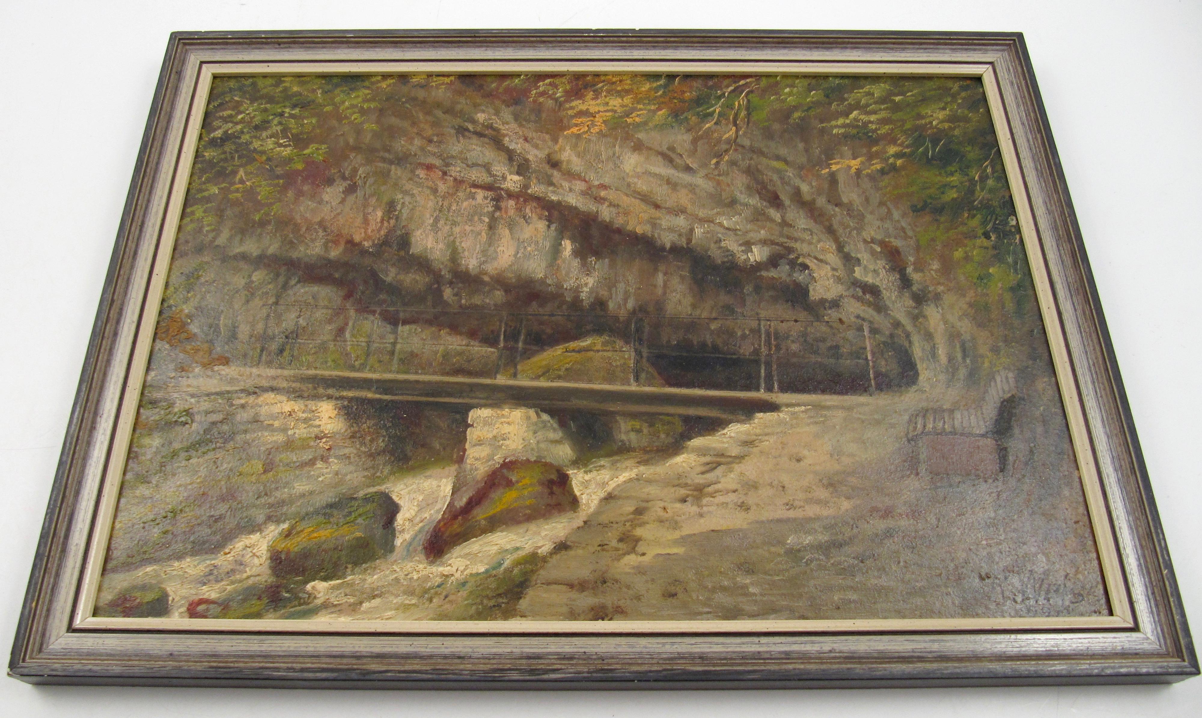 Rudolf Johann Weiss ( 1846 - 1933 ) Grotte de Twannbach Peinture à l'huile Suisse 1926 en vente 3