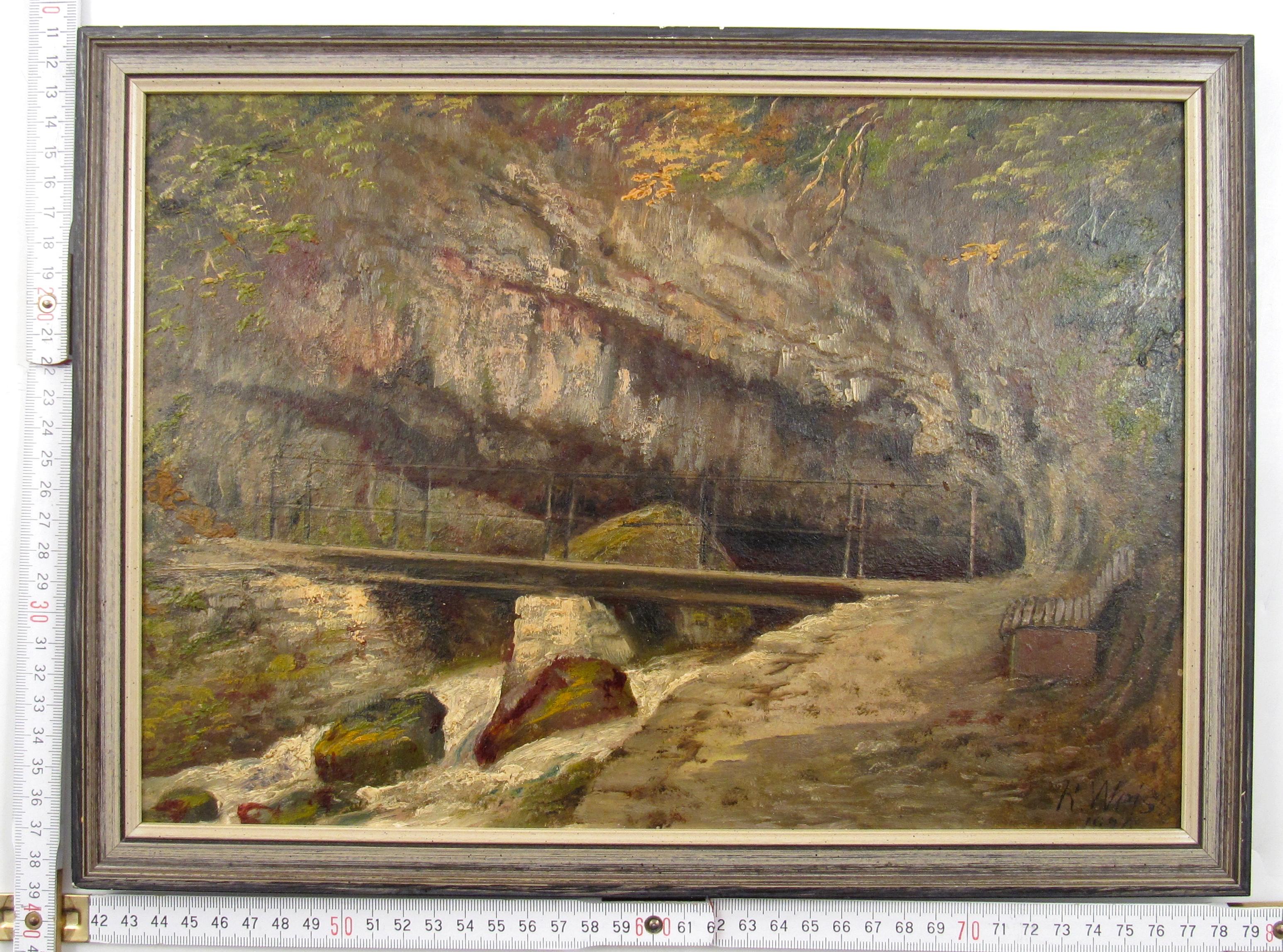 Rudolf Johann Weiss ( 1846 - 1933 ) Twannbachhöhle Ölgemälde Schweiz 1926 im Angebot 8
