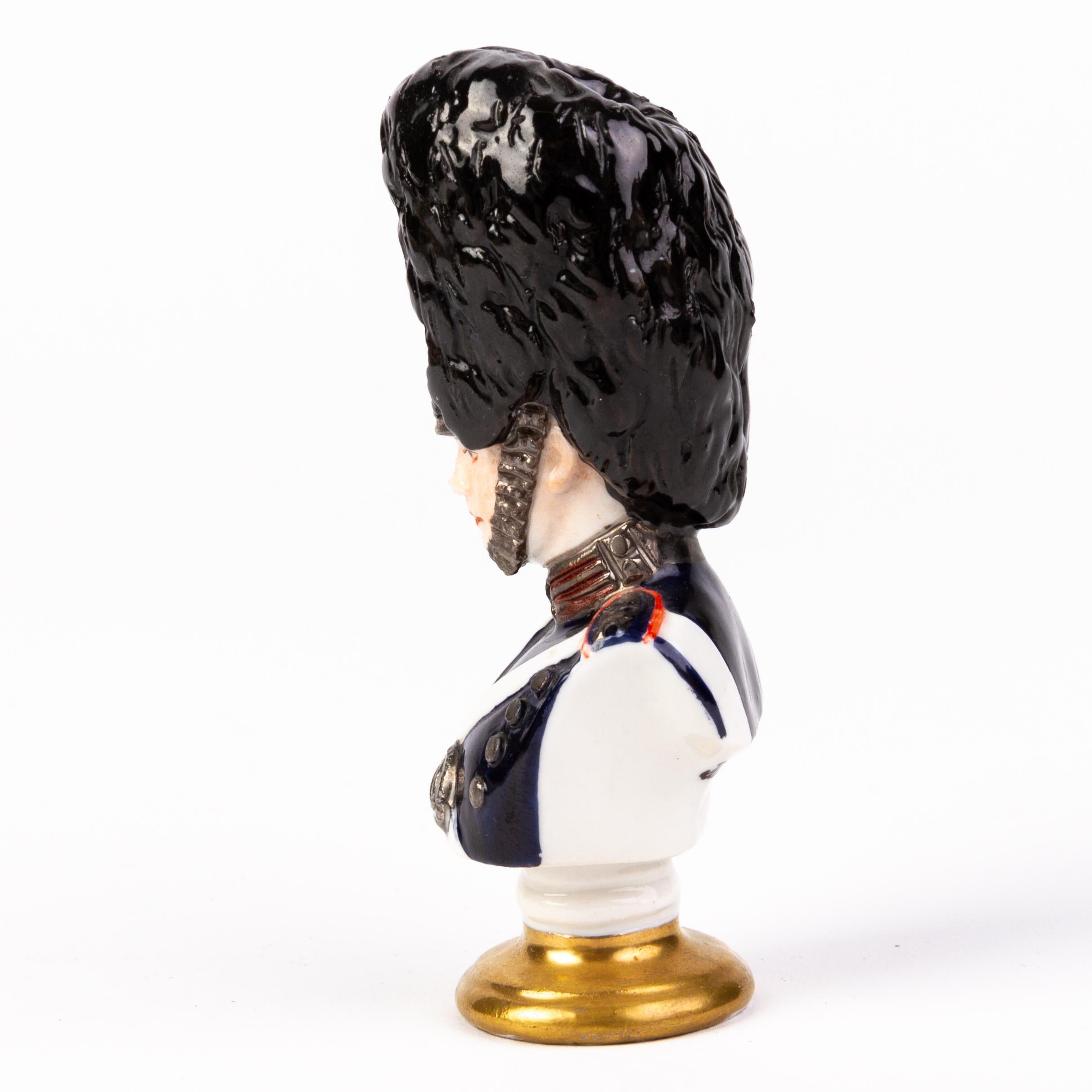 Polychromed Rudolf Kämmer of Volkstedt Porcelain Napoleonic Bust Soldier For Sale