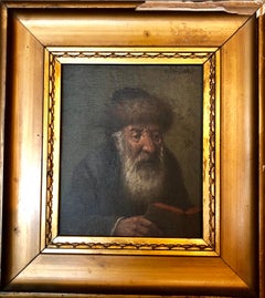 Pre World War II Austrian Judaica Oil Painting Hasidic Rabbi Portrait