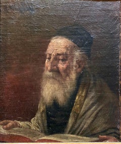 Pre World War II Austrian Judaica Oil Painting Hasidic Rabbi Portrait