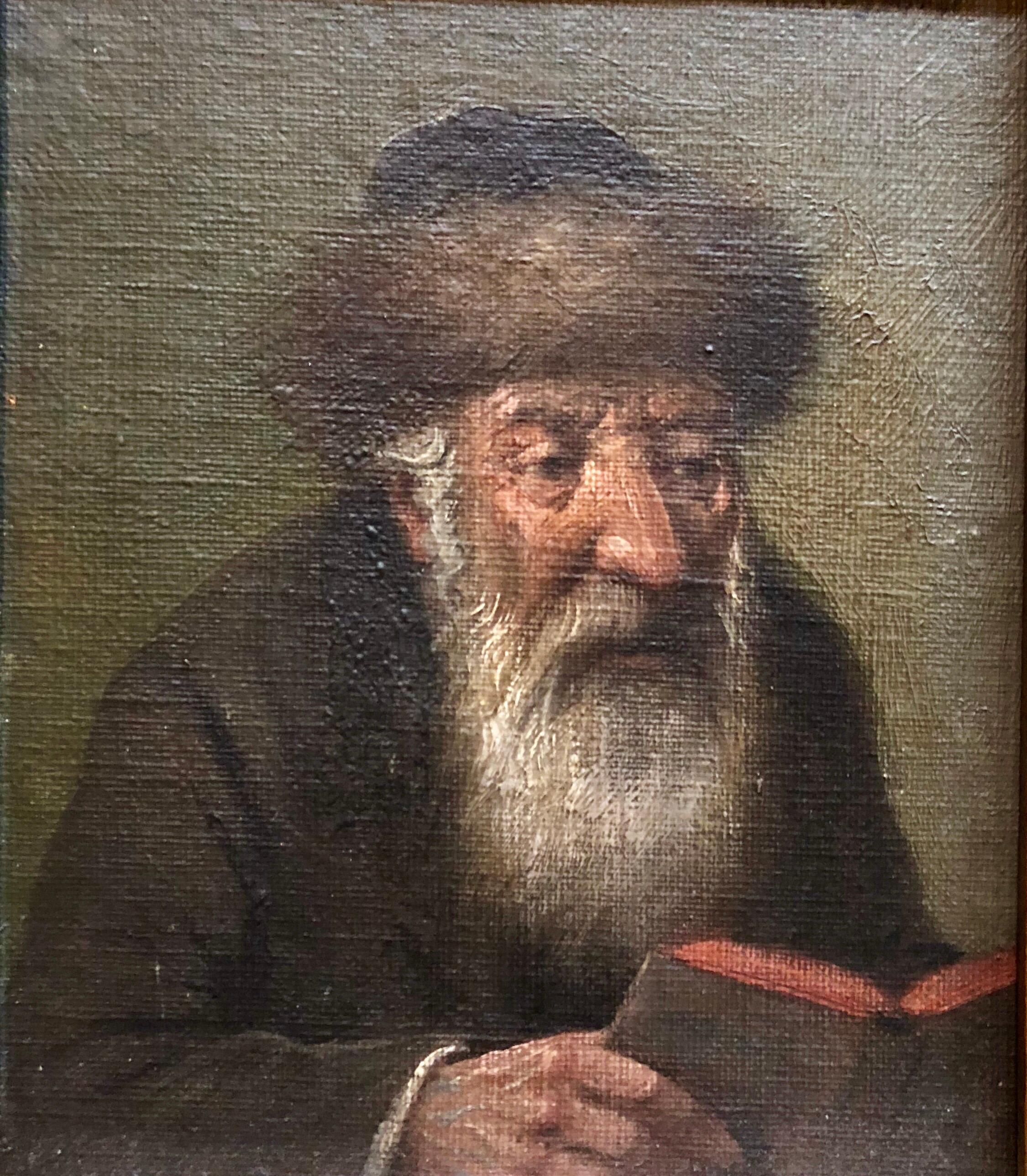 Peinture à l'huile judaïque autrichienne d'avant la Seconde Guerre mondiale, portrait de lapin hasidic
