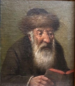 Antique Pre World War II Austrian Judaica Oil Painting Hasidic Rabbi Portrait