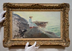 Donna su una scogliera, Olio su tela, Impressionismo del Nord, firmato, 1905