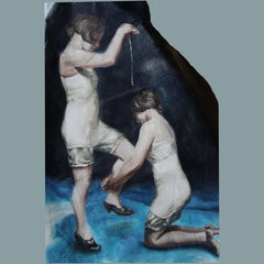 Beschäftigt  (Vintage-Damenmode, 3D-Ölgemälde, Papierzweige, Surrealistisch)