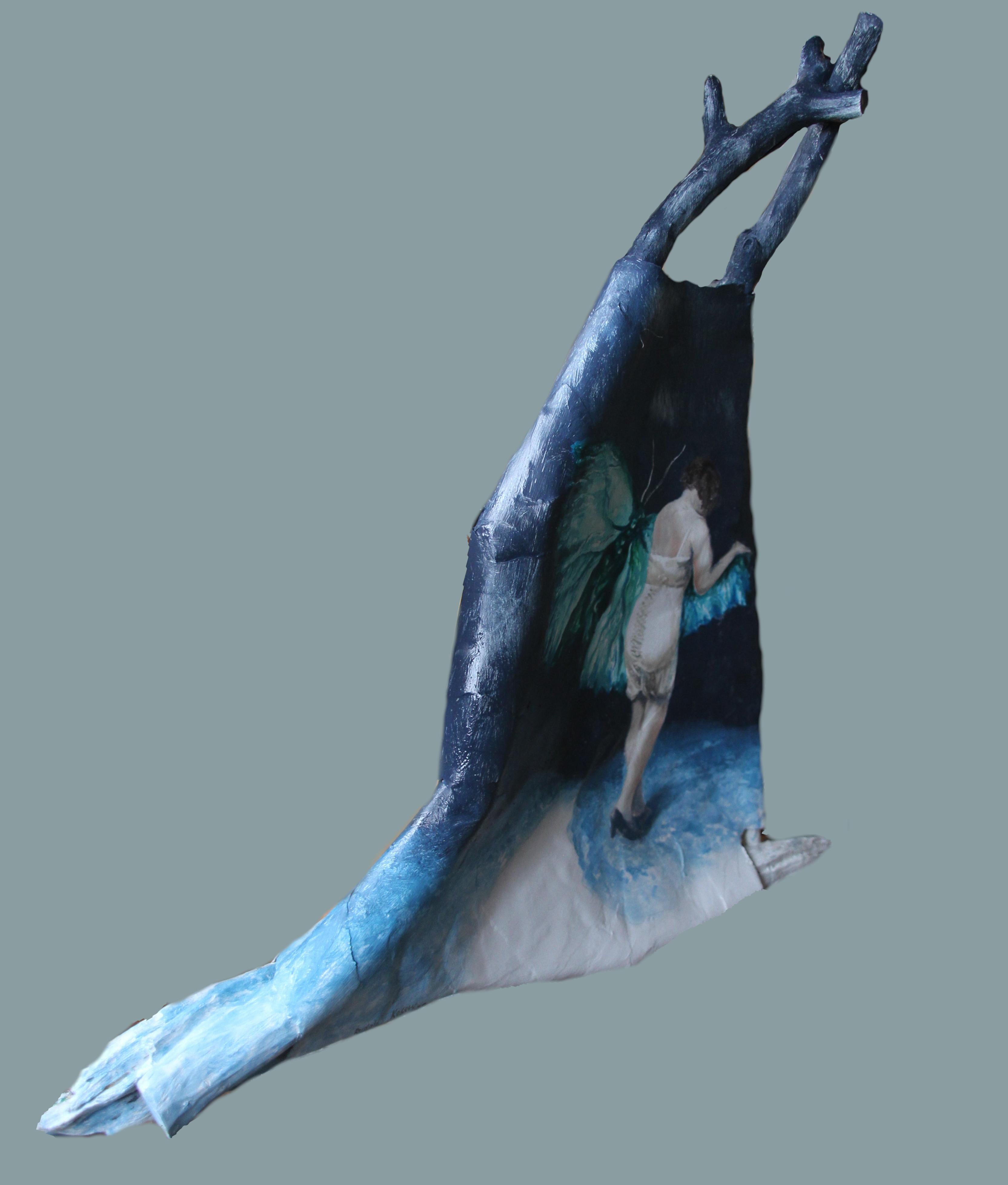 Hermits (blue butterfly Woman vintage lingerie surrealist oil painting sculpture - Surrealist Mixed Media Art by Rudolf Kosow