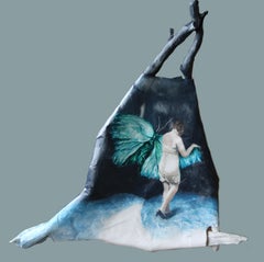 Einwandererinnen (blaues Schmetterling Frau Vintage Lingerie Surrealistische Ölgemälde Skulptur