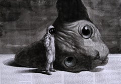 Alien (sphinx cat astronaut grey monochrome article surrealist drawing paper)