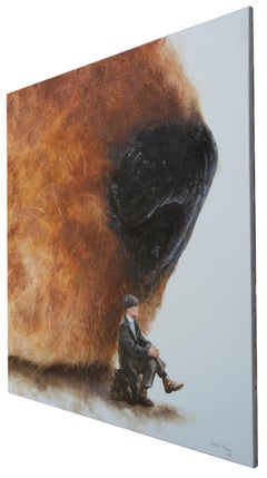 Mejores Amigos II (perro el mejor amigo del hombre pintura vintage figurativa tonos tierra)