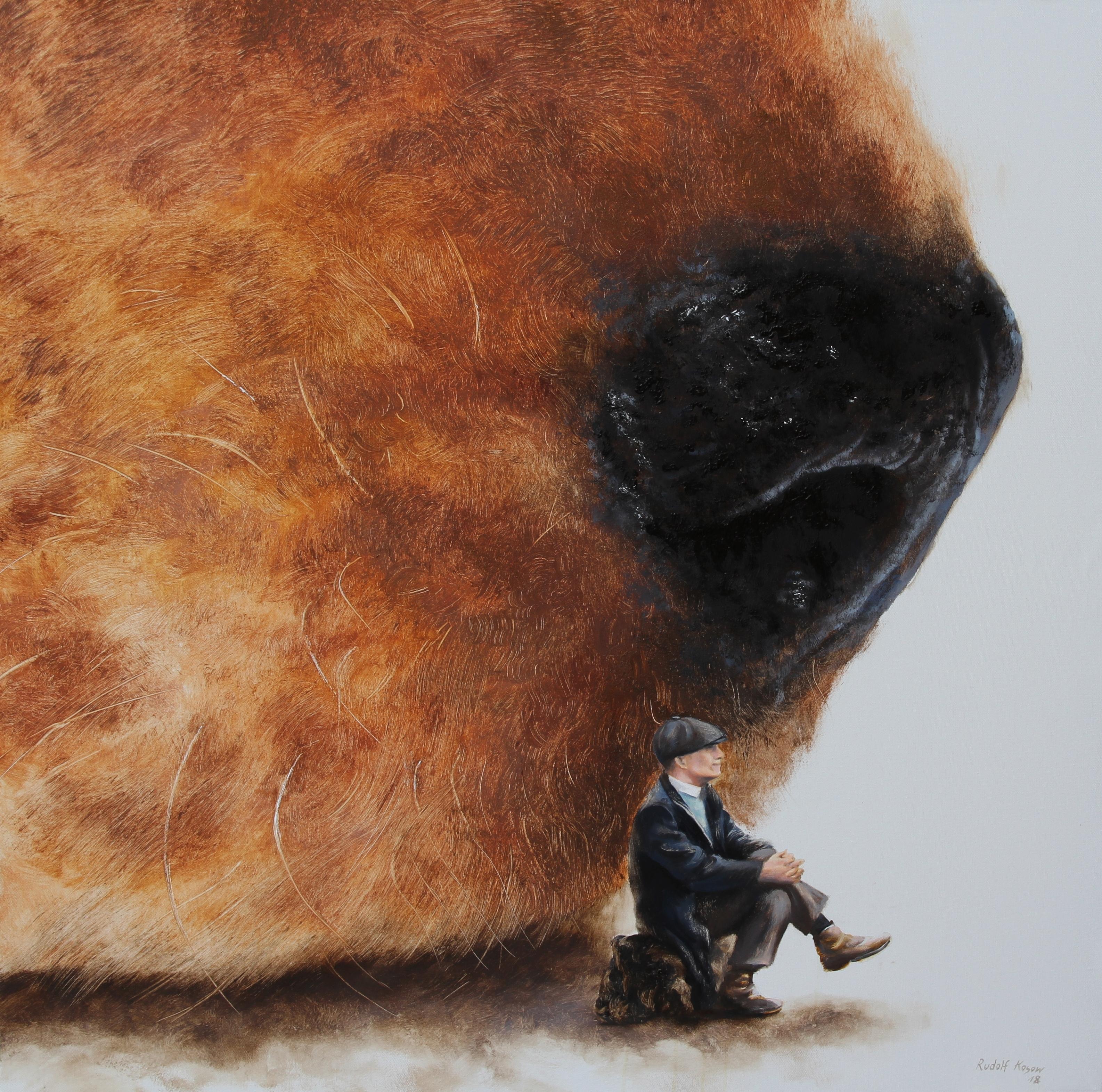 Animal Painting de Rudolf Kosow - Mejores Amigos II (perro el mejor amigo del hombre pintura vintage figurativa tonos tierra)