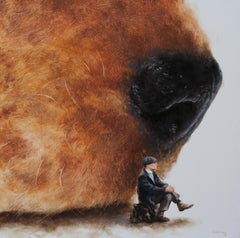 Best Friends II (dog man's best friend vintage painting figurative earth tones)