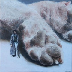 Boss (paw, feline, cougar, wild cat, man, animal, americana, surrealist painting