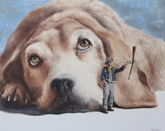 Braggart (beagle dog face cowboy shotgun americana vintage surreal oil painting)