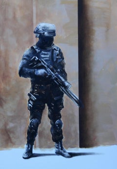 Capture (mädlicher Soldat, surrealistisches Ölgemälde, Schlafendes Kind, Porträt, figurativ