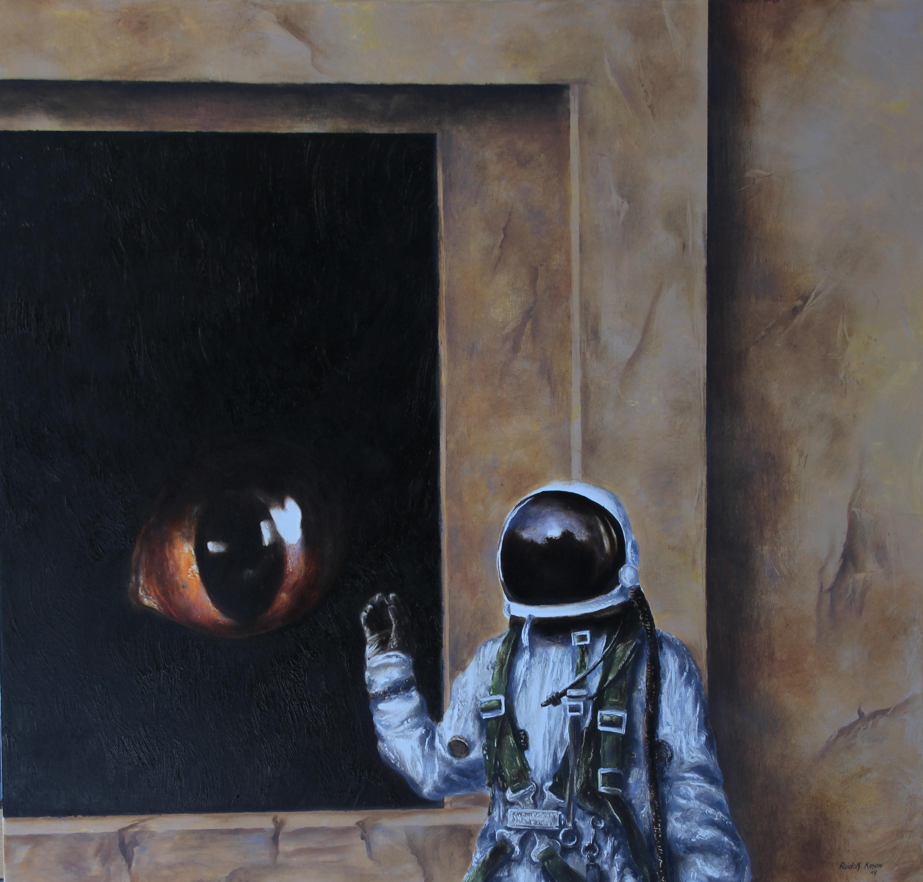 Contact (animal cat eye astronaut oil painting surrealist figurative mystery)