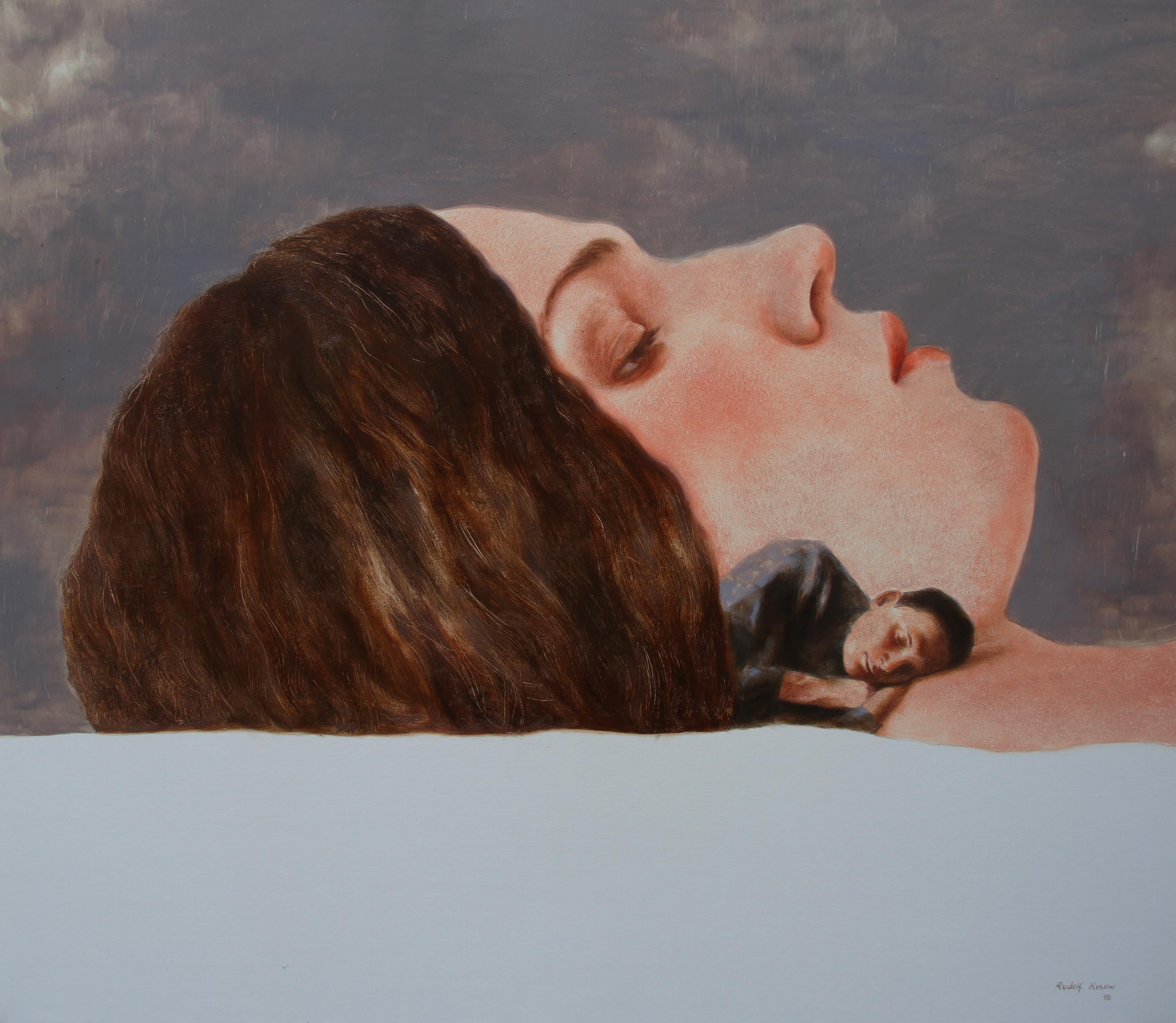 Rudolf Kosow Portrait Painting - Couple (oil painting woman portrait man flesh tones sleeping beauty vintage)
