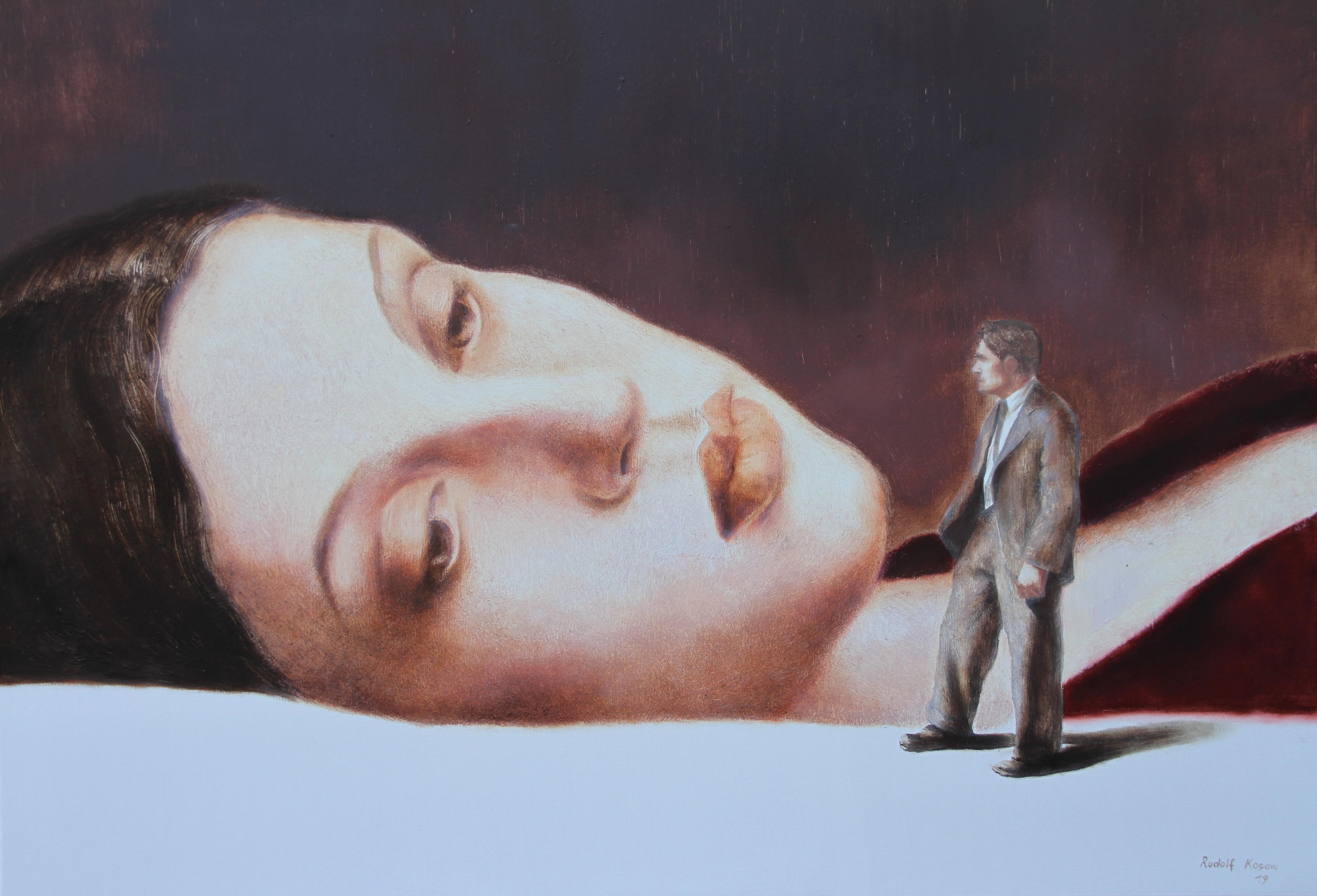 Figurative Painting Rudolf Kosow - Couple (peinture à l'huile aux tons chair, couple endormi, beauté de coucher, nostalgie)