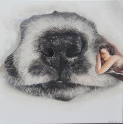 Cuddly Snout (dog, snout, nose, lady, vintage, animal, surrealist oil painting)