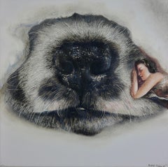 Cuddly Snout (dog, snout, nose, dame, vintage, animal, peinture à l'huile surréaliste)