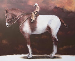 Destiny (surrealist oil painting giant horse cowboy rider man brown equine)