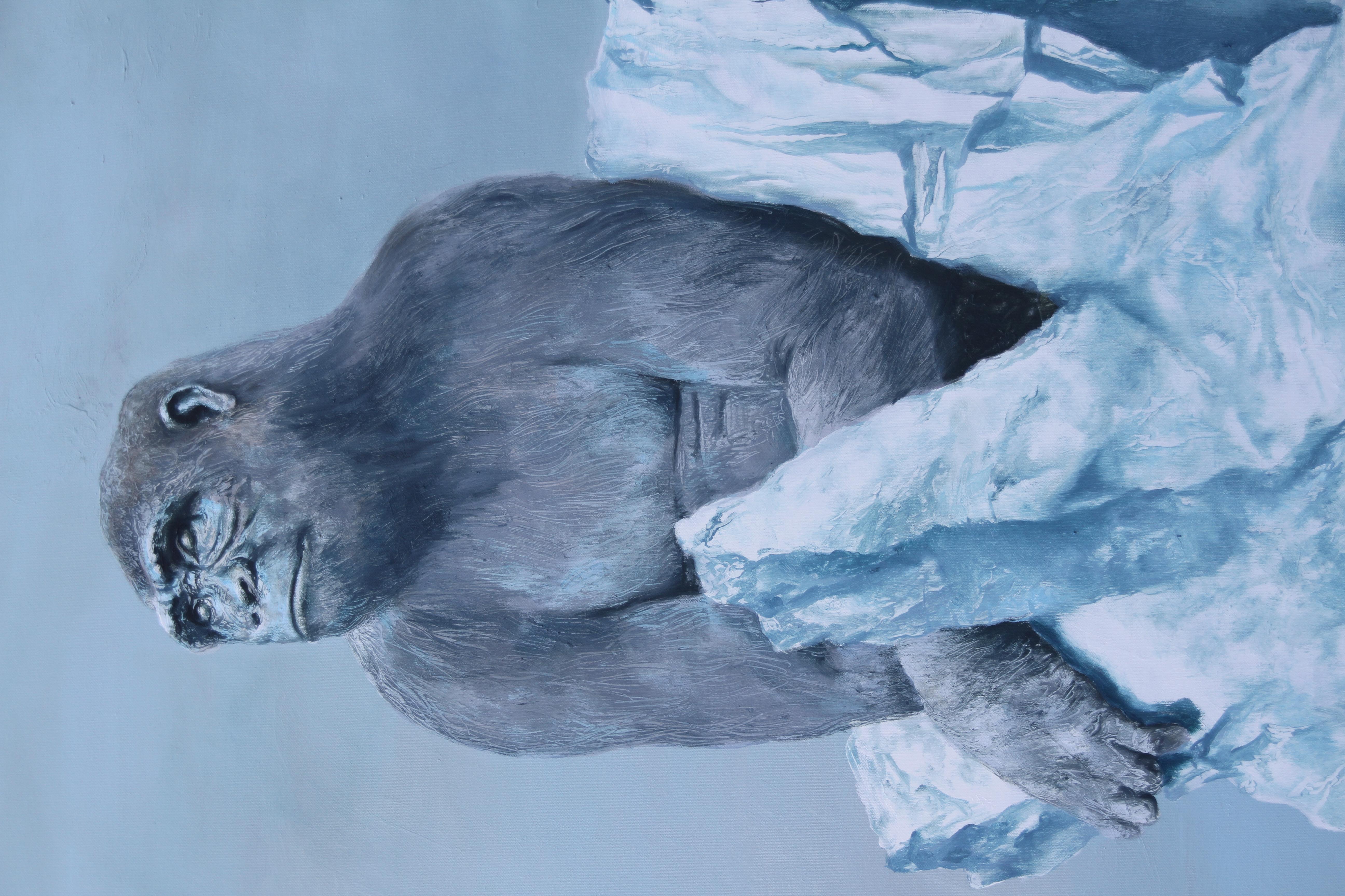 Dreamer (monkey gorilla iceberg arctic surrealistisches lgemlde hellblau) (Surrealismus), Painting, von Rudolf Kosow