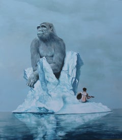 Dreamer (peinture  l'huile surraliste arctique bleu clair reprsentant une gorille de singe)