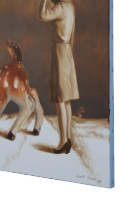 Escapee (porcelain bambi vintage art lady brown earth tones surrealist painting)