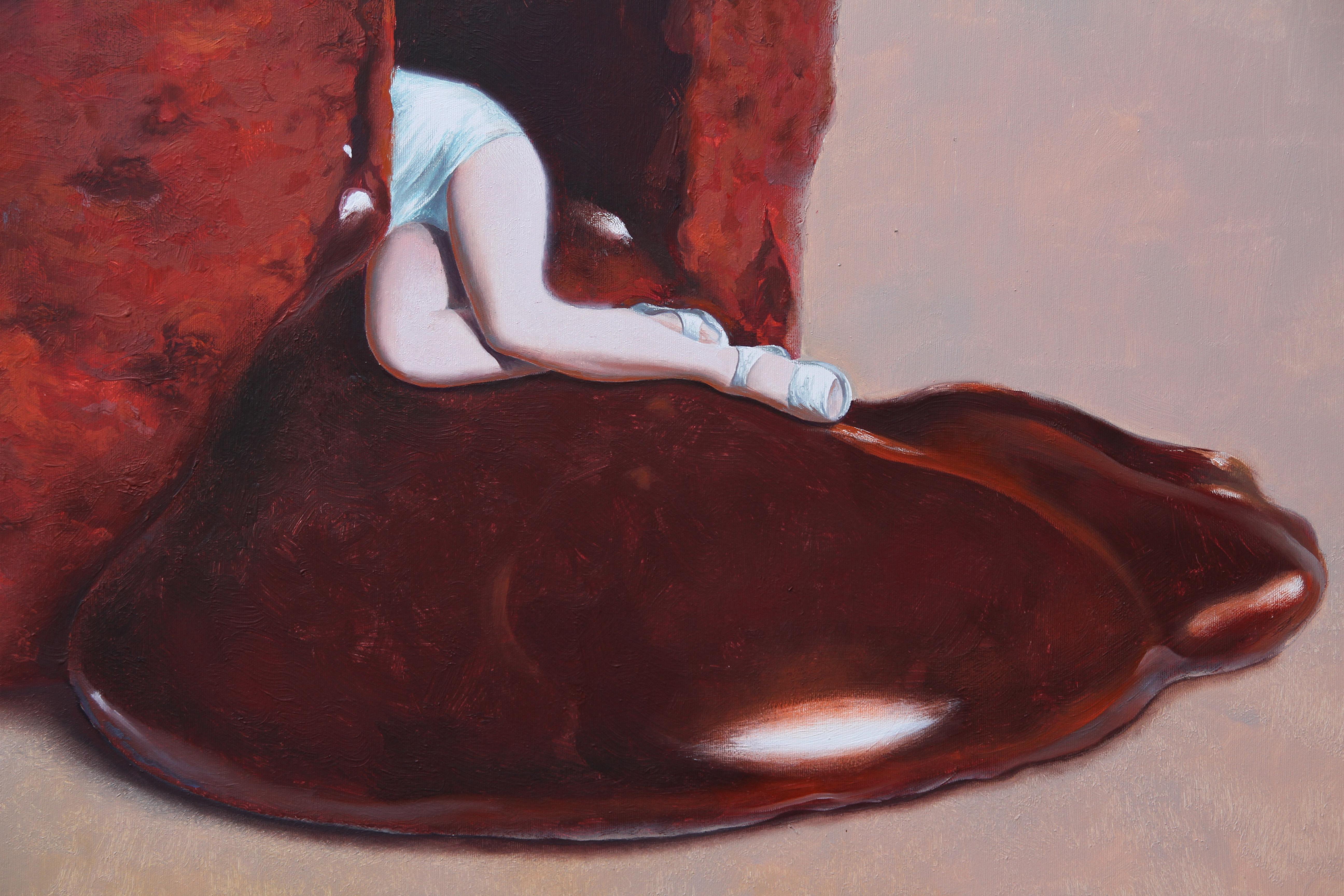 Exceso (pastel derritiéndose dama postre americana vintage pintura surrealista) - Painting Surrealista de Rudolf Kosow