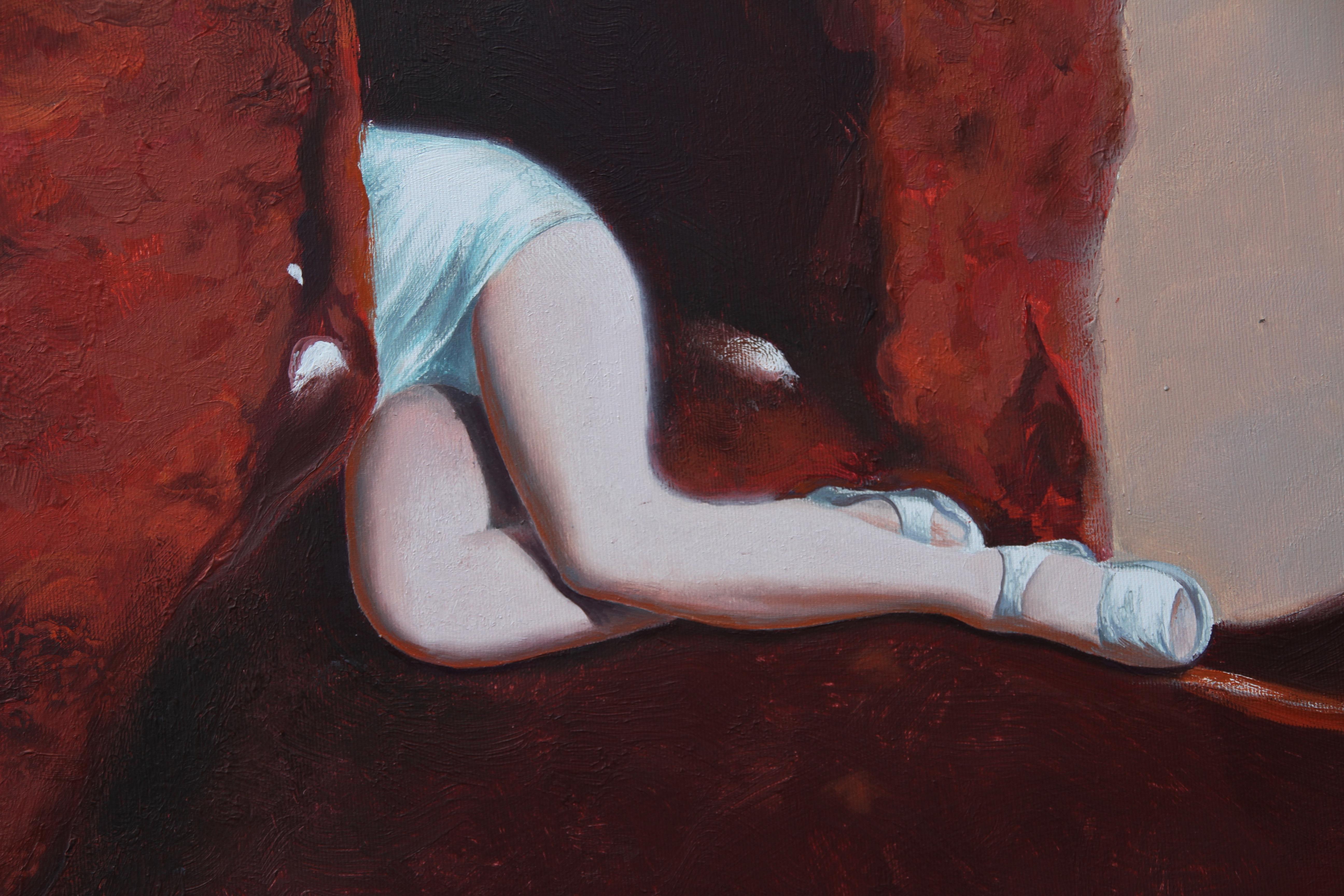 Exceso (pastel derritiéndose dama postre americana vintage pintura surrealista) - Figurative Painting Gris de Rudolf Kosow