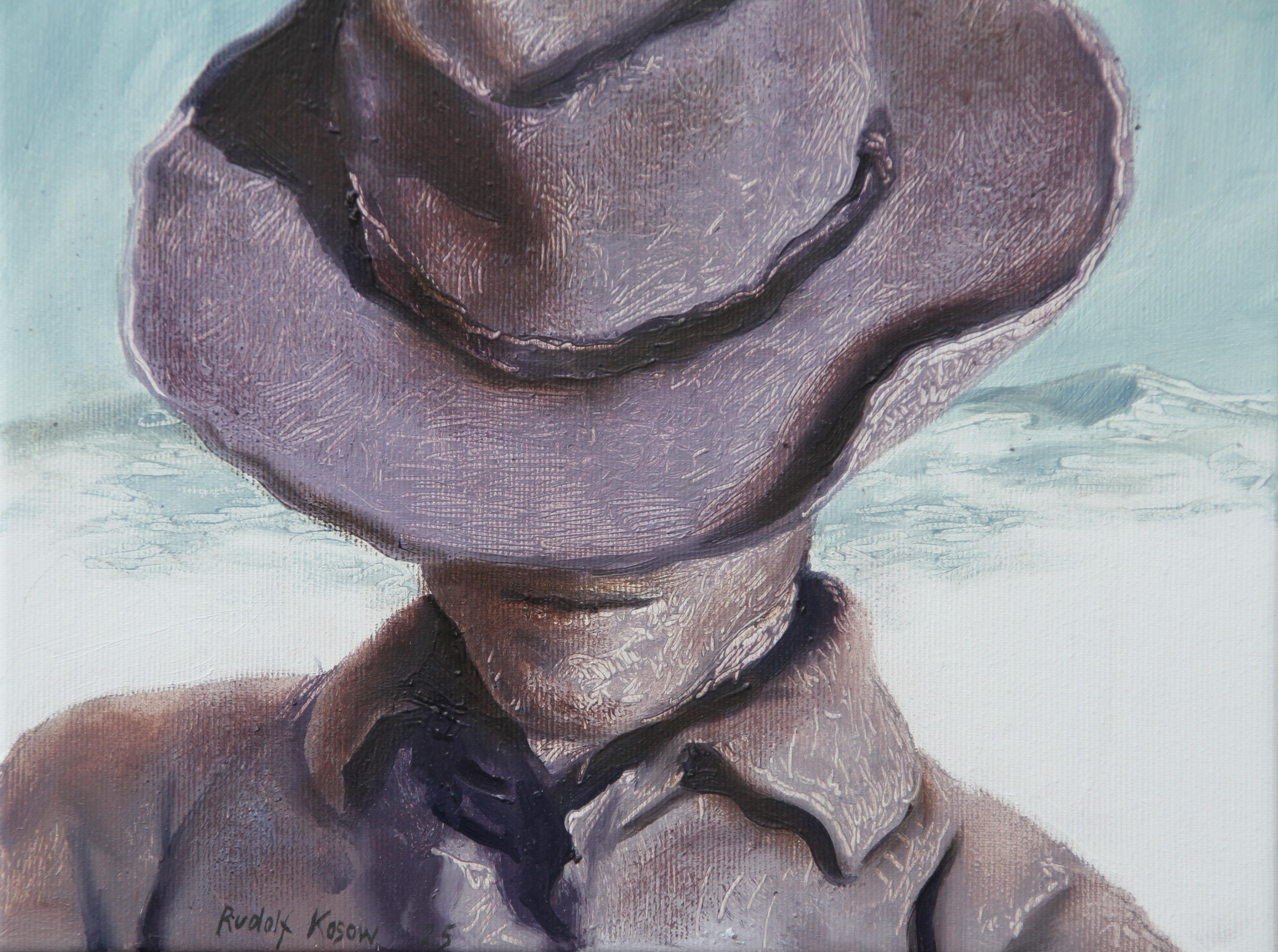 Film Still n° 4 (portrait, western movie, cowboy, chapeau, ombre, art monochrome) - Réalisme américain Painting par Rudolf Kosow