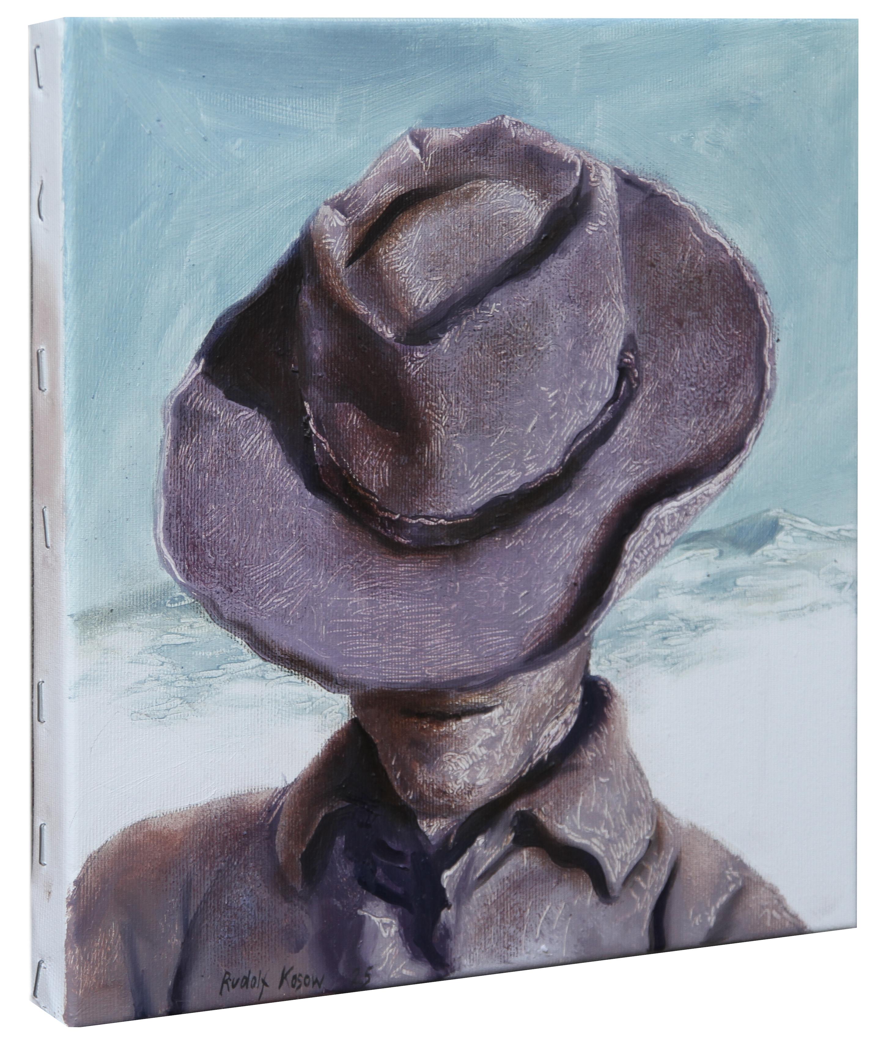 Film Still n° 4 (portrait, western movie, cowboy, chapeau, ombre, art monochrome) - Gris Portrait Painting par Rudolf Kosow