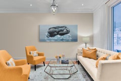 Flow (sleep monkey chimpanzee iceberg arctic surrealist oil painting light blue)