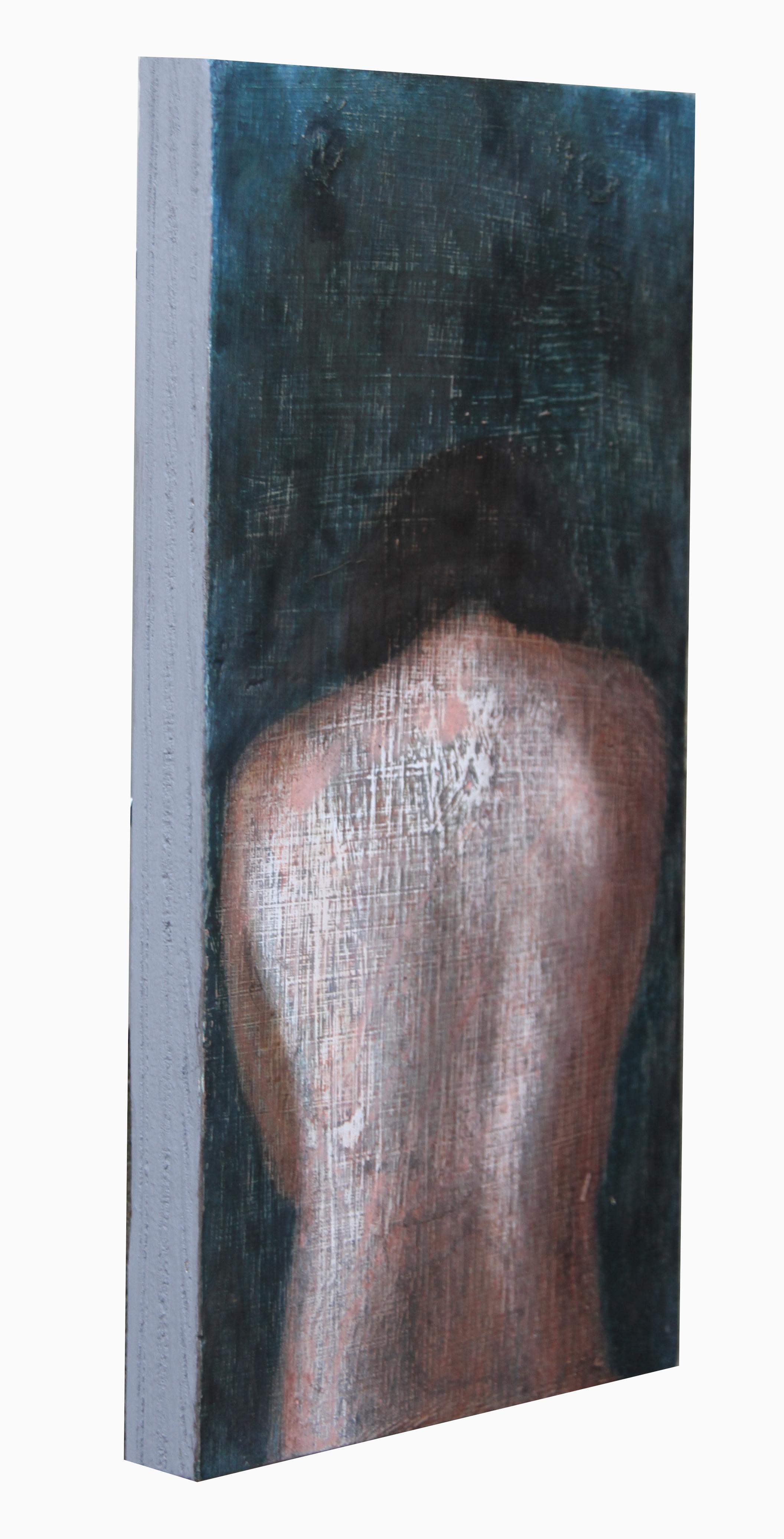 Fragment 13 (verträumte Frau Rückenhaut weiblich figurative Malerei weiche Erdtöne) – Painting von Rudolf Kosow