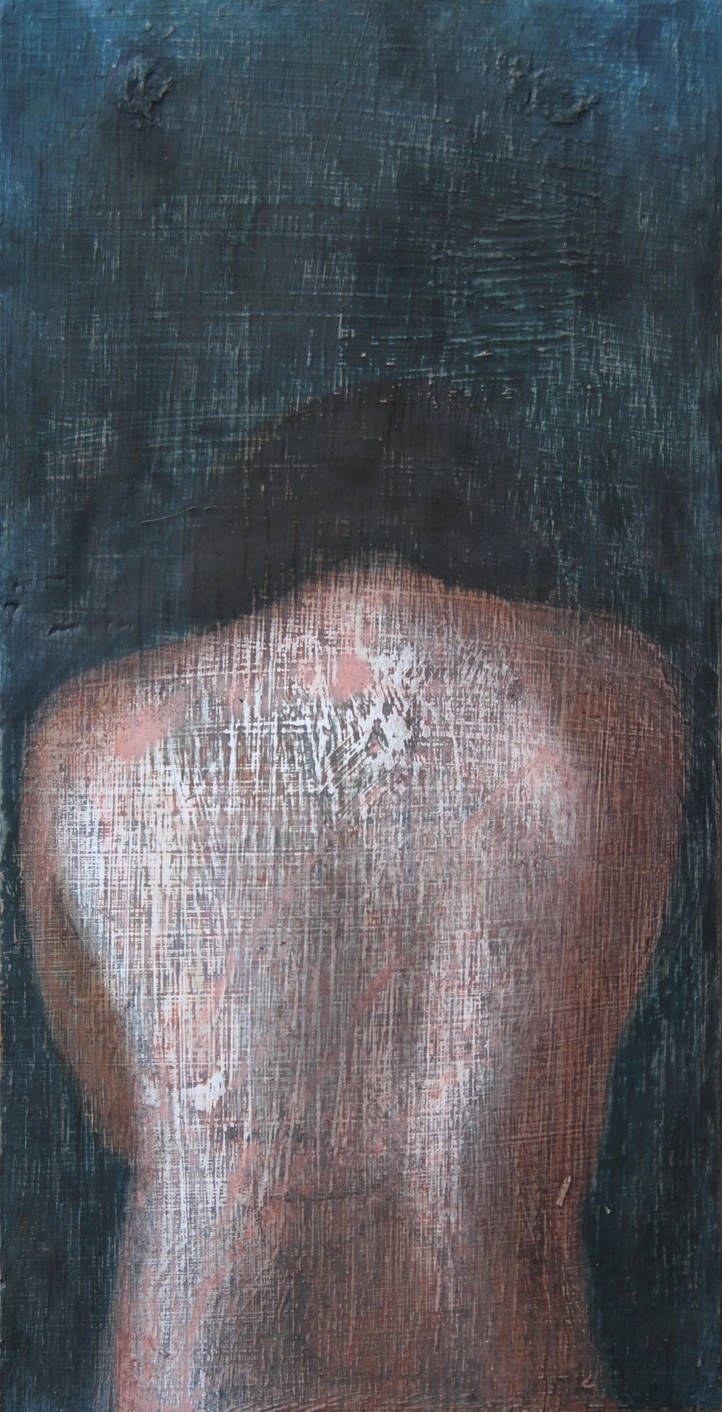 Fragment 13 (verträumte Frau Rückenhaut weiblich figurative Malerei weiche Erdtöne) (Grau), Nude Painting, von Rudolf Kosow