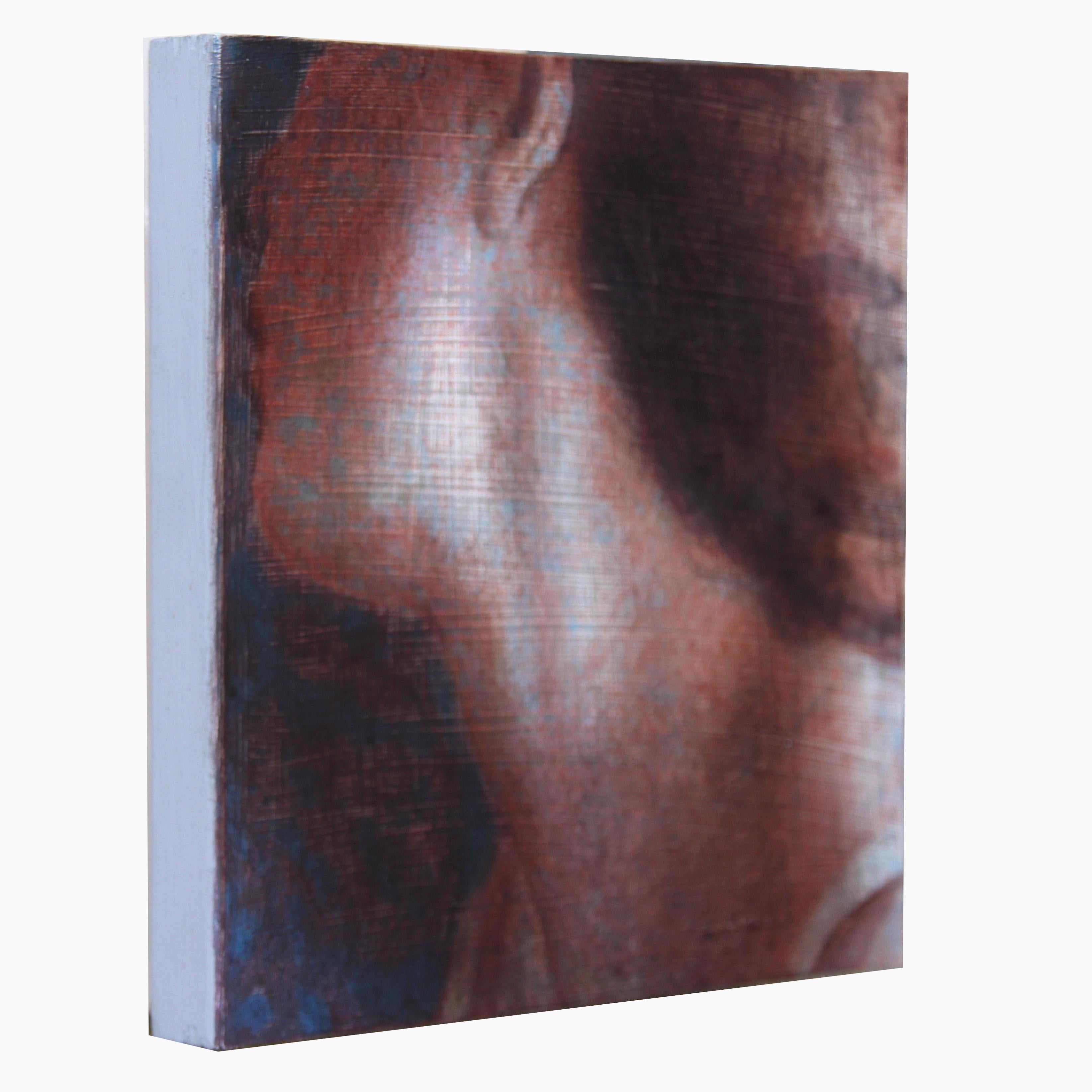 Fragment 7 (dreamy woman neck skin female figurative painting soft Earth tones) For Sale 1