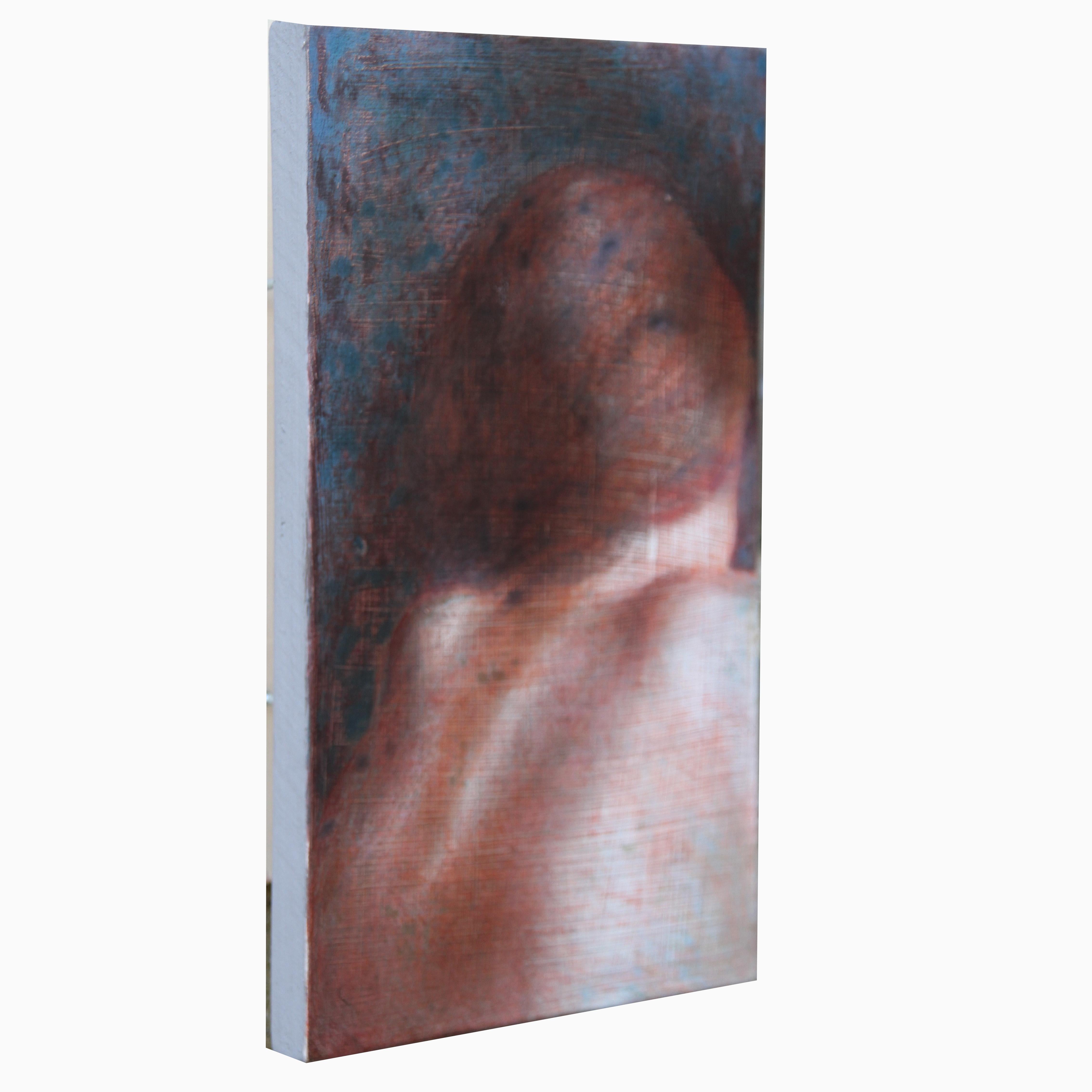 Fragment 8 (dreamy woman back skin female figurative painting soft Earth tones) For Sale 1