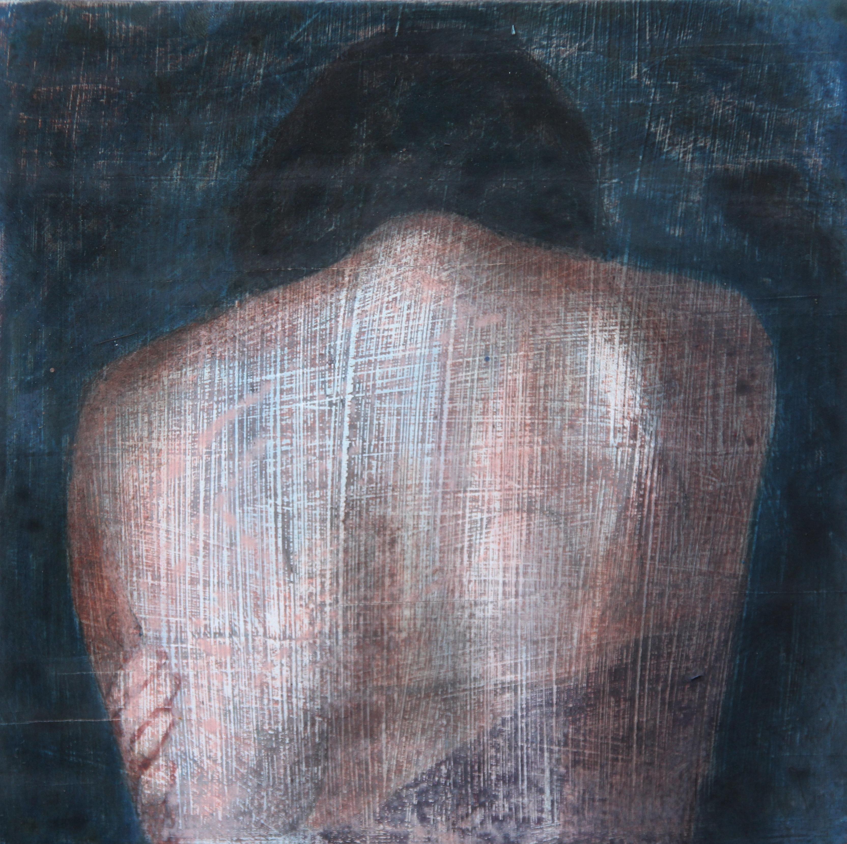 Rudolf Kosow Figurative Painting - Fragment 9 (dreamy woman back skin female figurative painting soft Earth tones)