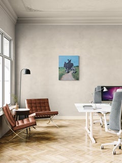 Aquí también, ¿no es George (pintura surrealista grieta vintage en la hierba azul cielo)