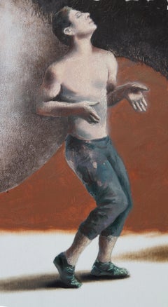 Hipster (surrealist oil painting bull Fire red sky man brown animal)