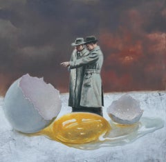 Yes (yellow egg shell surrealism scale men in vintage hats coats nostalgia art)