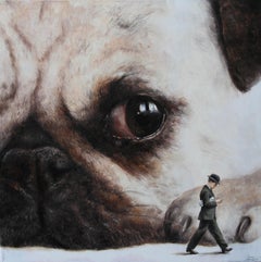 Incident (Pug face dog man's best friend vintage oil painting surreal