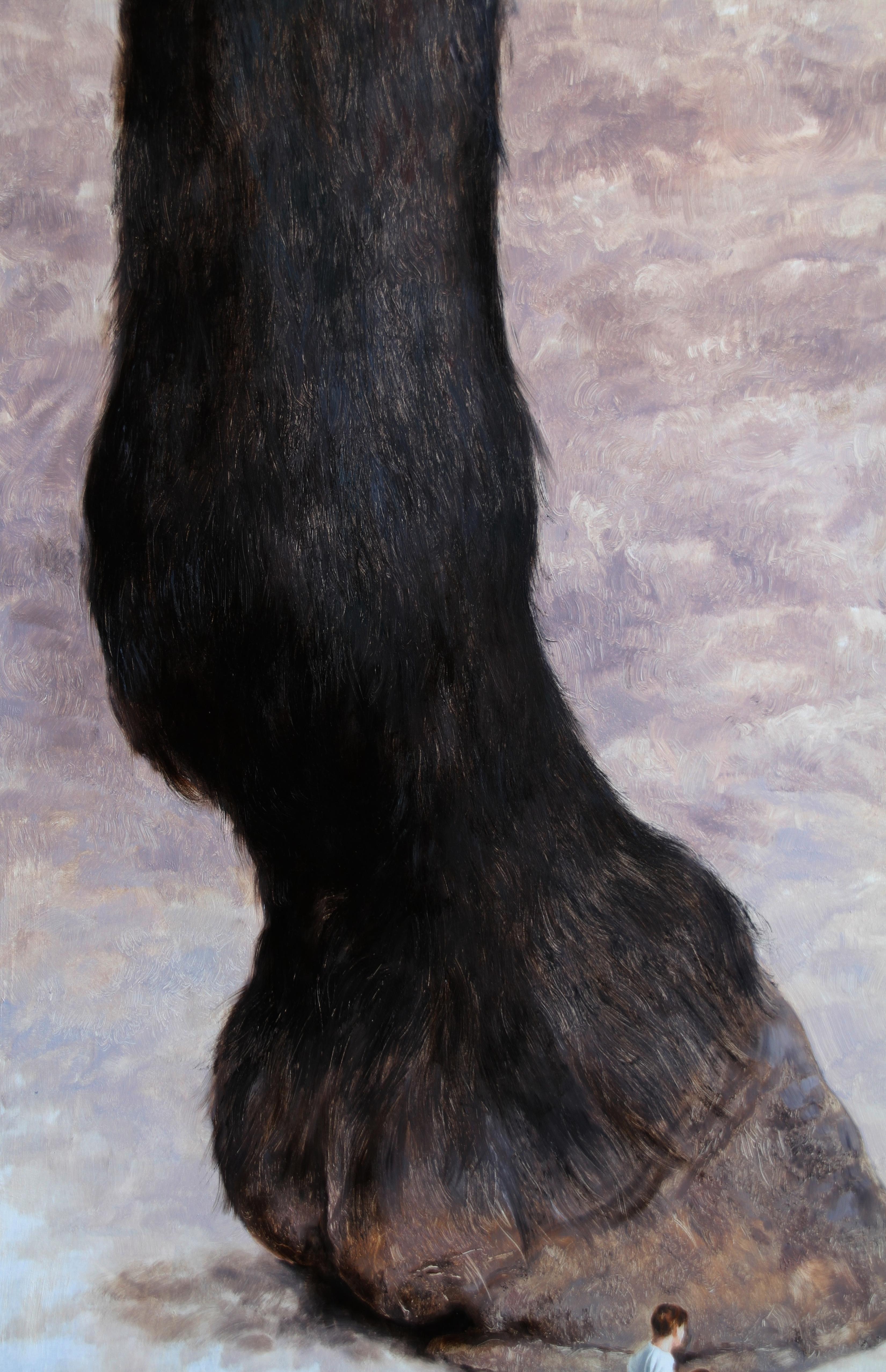 Incident II (jambe de cheval sabot équestre homme surréaliste animal tennis art brun) - Surréalisme Painting par Rudolf Kosow