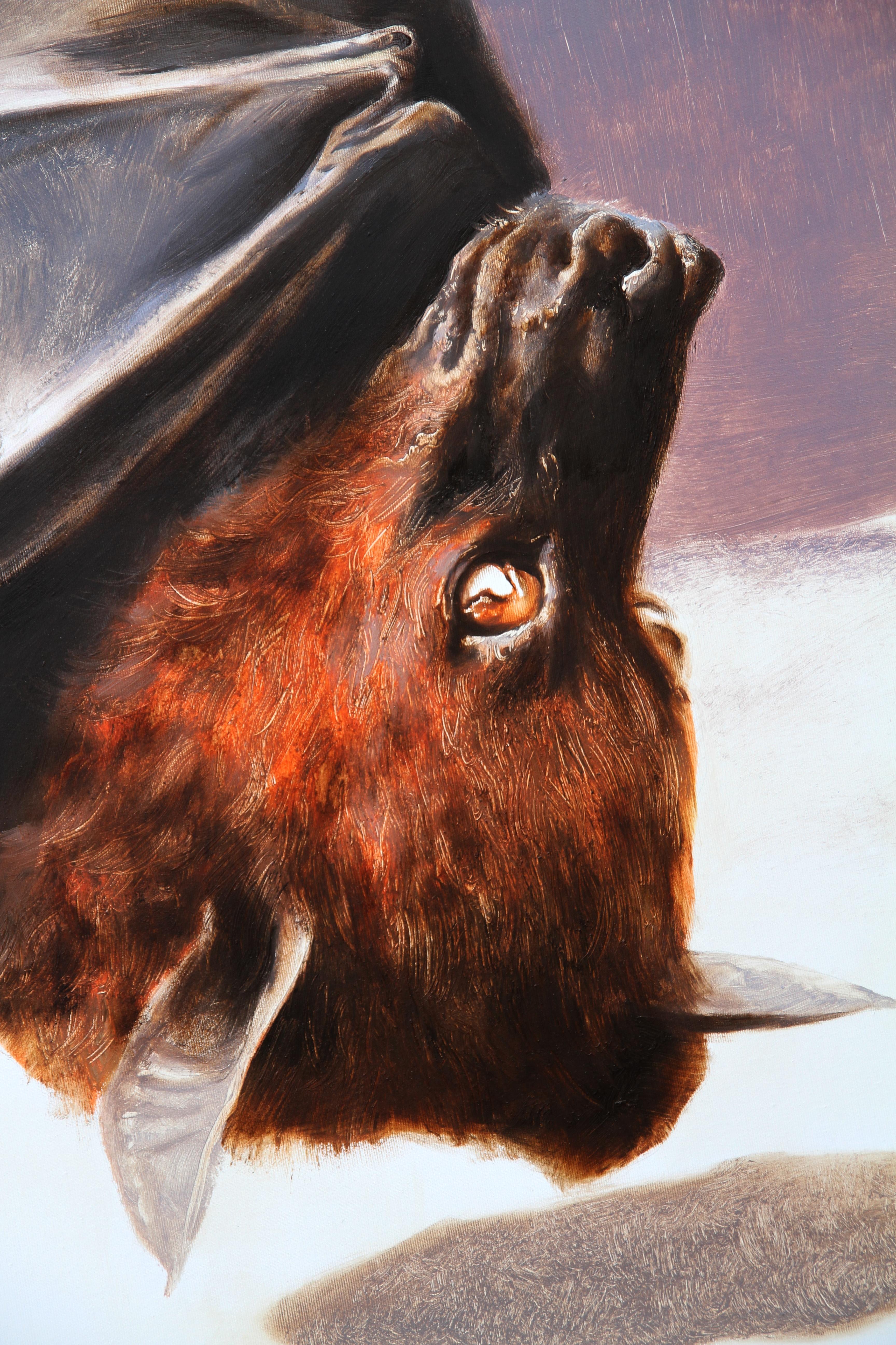 Investigation (bat fox bat oil painting surrealism figurative animal vintage) - Painting by Rudolf Kosow