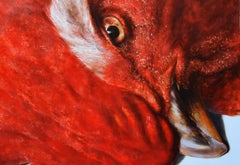 Investigation II (Surrealist Oil Painting on Canvas, rooster, red, Unframed)