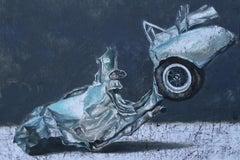 Irreversibility (vintage old car wreck nostalgia light blue auto oil painting)
