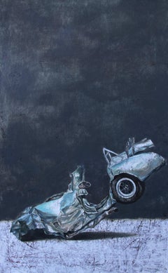  Irreversibility (vintage old car wreck nostalgia light blue auto oil painting)